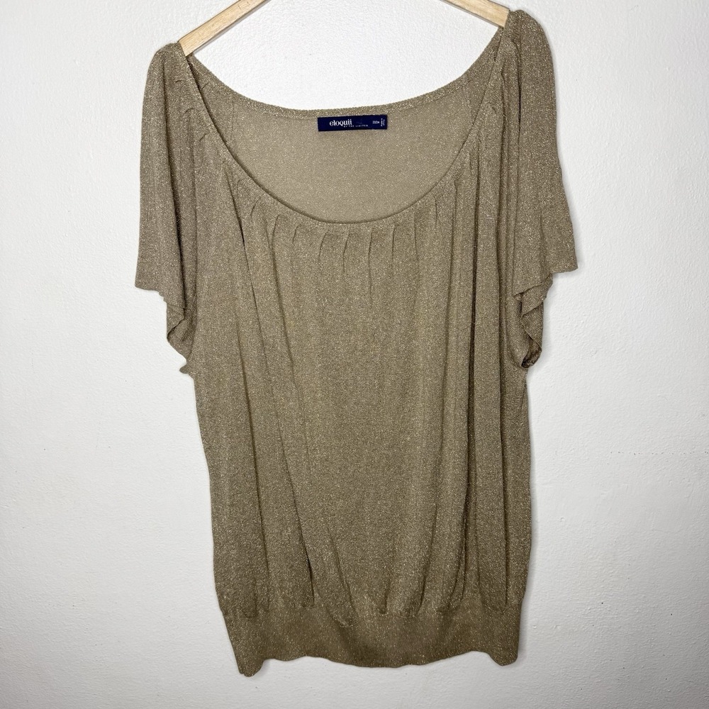 Eloquii By The Limited Gold Metallic Top Boat Neck Short Sleeve Womens 22/44